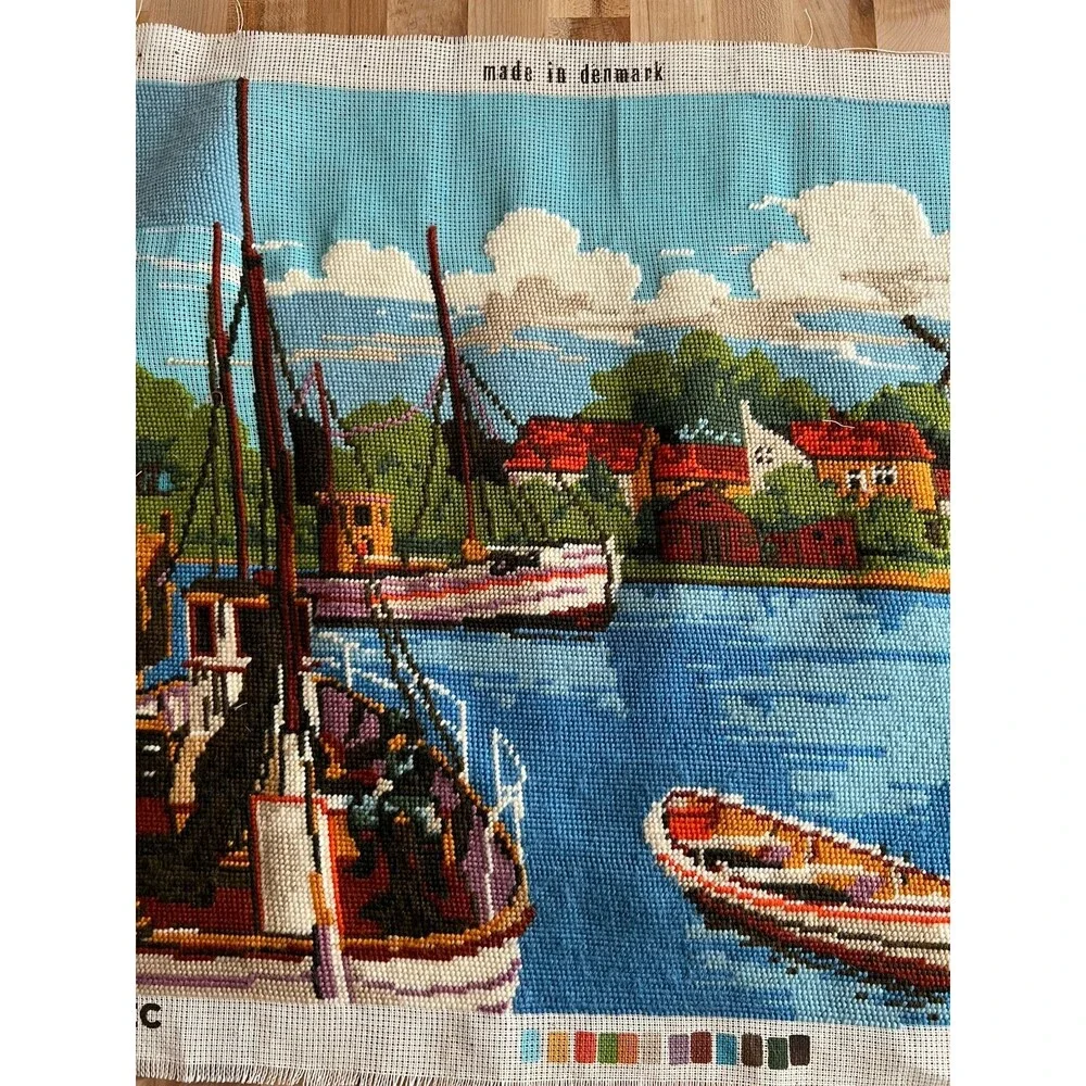 CEWEC Denmark Needlepoint Canvas C587-9 Work In Progress Boat Dock 17 x 23